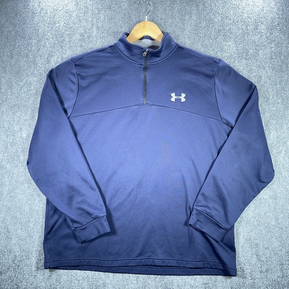 Under Armour Quarter Zip Mens XL Navy Long Sleeve Performance Loose #AB936 - Picture 2 of 7